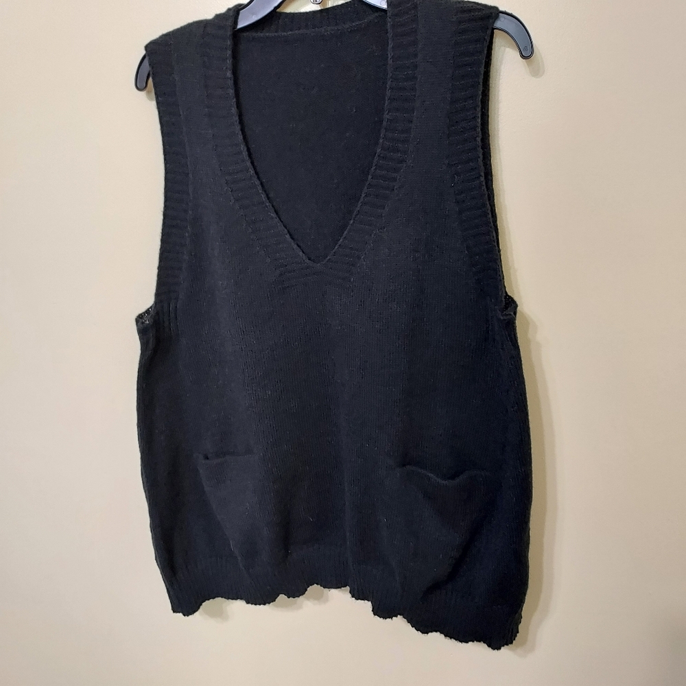 SHEIN Curve Black V-neck knit sweater vest 1XL Layering Dark Academia Fall